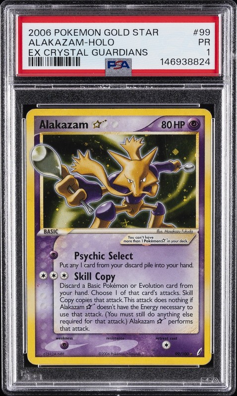 2006 POKEMON EX CRYSTAL GUARDIANS GOLD STAR #99 ALAKAZAM-HOLO PSA 1