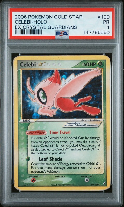 2006 POKEMON EX CRYSTAL GUARDIANS GOLD STAR #100 CELEBI-HOLO PSA 1