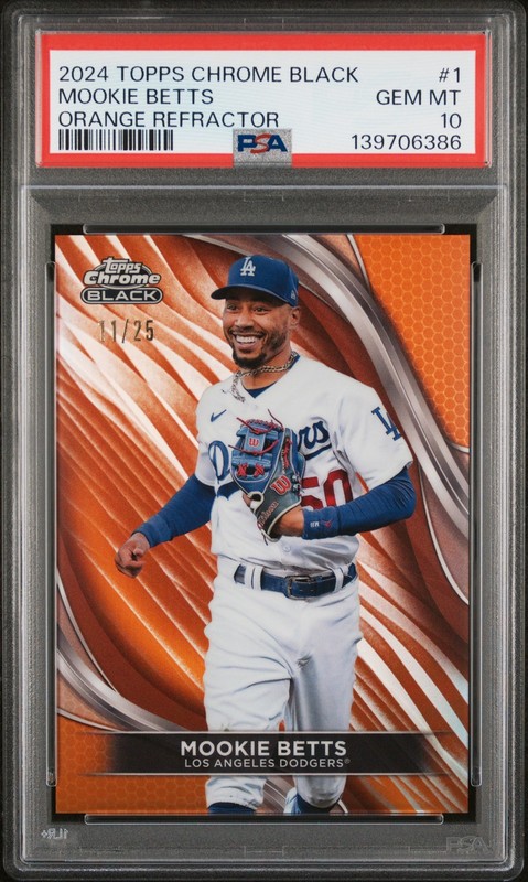2024 TOPPS CHROME BLACK ORANGE REFRACTOR #1 MOOKIE BETTS 11/25 PSA 10