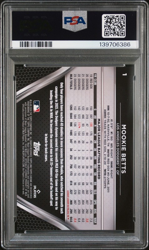 2024 TOPPS CHROME BLACK ORANGE REFRACTOR #1 MOOKIE BETTS 11/25 PSA 10 view 2