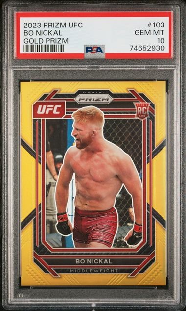 2023 Panini Prizm UFC Bo Nickal #103 RC Rookie Gold Prizm /10 PSA 10