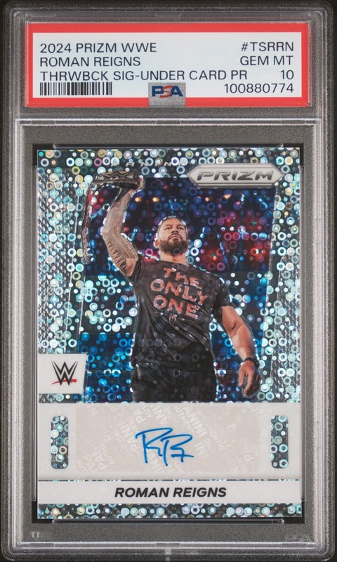 2024 PANINI PRIZM WWE THROWBACK SIGNATURES UNDER CARD PRIZM ROMAN REIGNS PSA 10