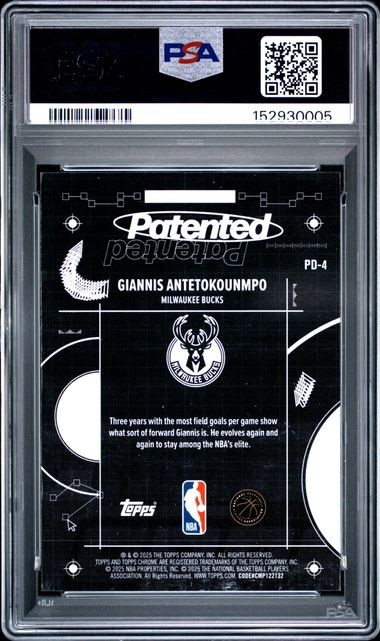 2025 TOPPS CHROME GIANNIS ANTETOKOUNMPO PATENTED SSP #PD-4 PSA 10 GEM MINT view 2