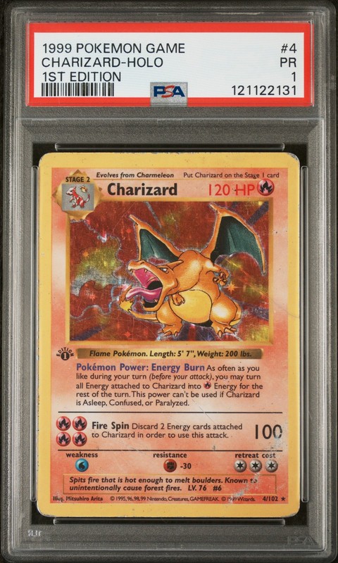 1999 POKEMON BASE SET 1ST EDITION #4 CHARIZARD-HOLO PSA 1