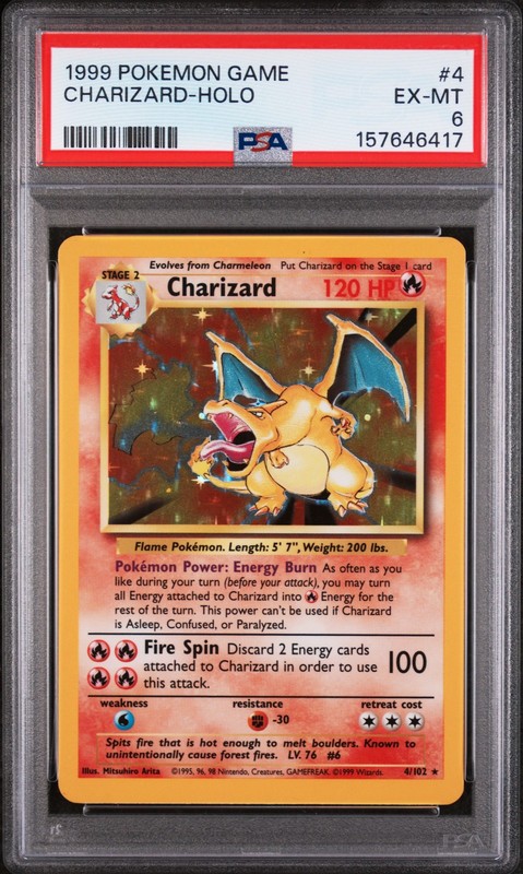 1999 POKEMON BASE SET UNLIMITED #4 CHARIZARD-HOLO PSA 6