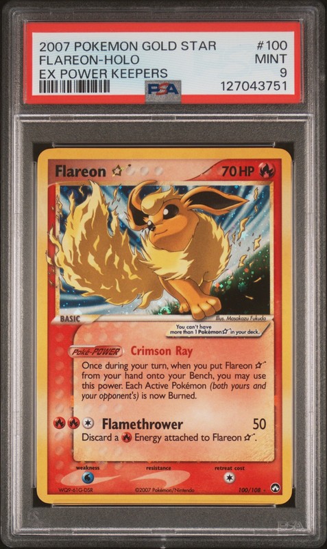 2007 POKEMON EX POWER KEEPERS GOLD STAR #100 FLAREON-HOLO PSA 9