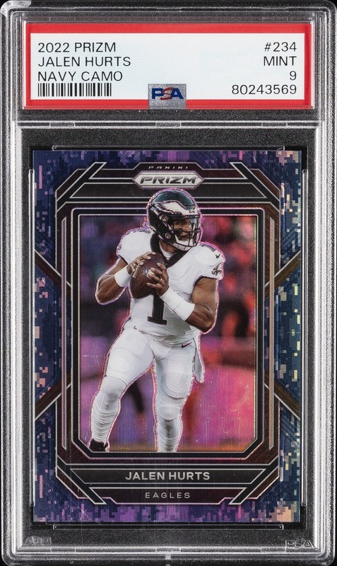 2022 PANINI PRIZM NAVY CAMO #234 JALEN HURTS 21/25 PSA 9