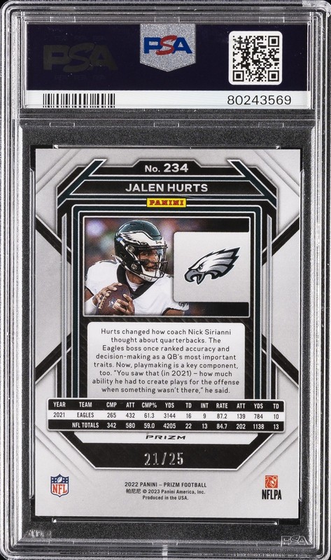2022 PANINI PRIZM NAVY CAMO #234 JALEN HURTS 21/25 PSA 9 view 2