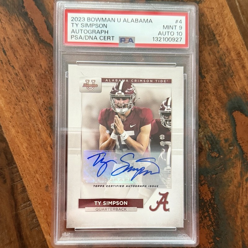2023 Bowman U Alabama #4 TY SIMPSON PSA 9 MINT T AUTOGRAPH PSA 10