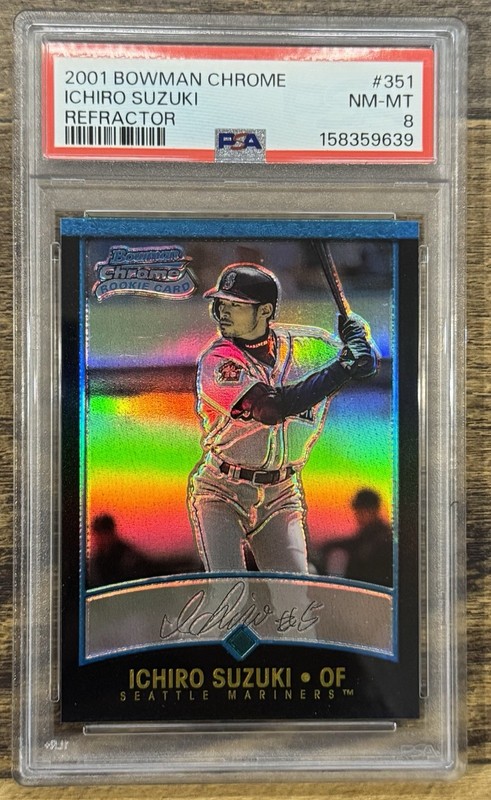 Ichiro Suzuki 2001 Bowman Chrome Refractor Rookie #351 PSA 8 NM-MT Mariners HOF