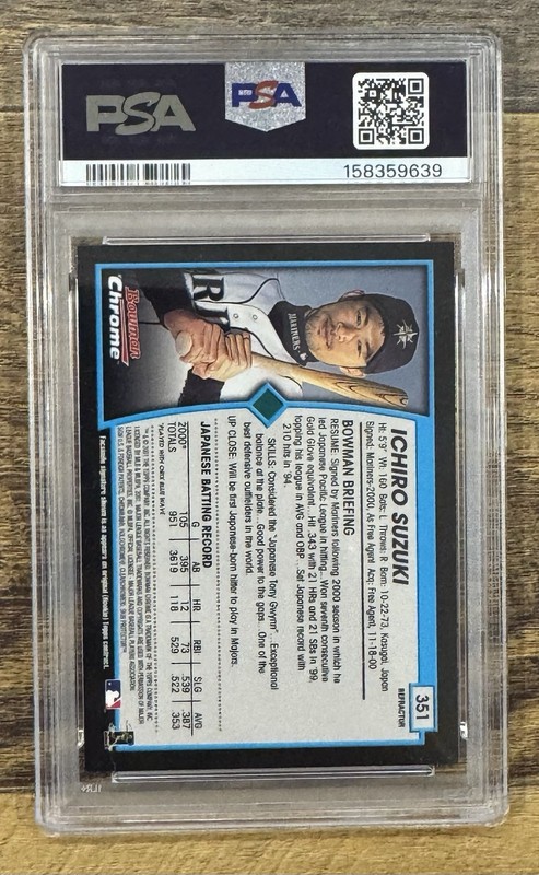 Ichiro Suzuki 2001 Bowman Chrome Refractor Rookie #351 PSA 8 NM-MT Mariners HOF view 2