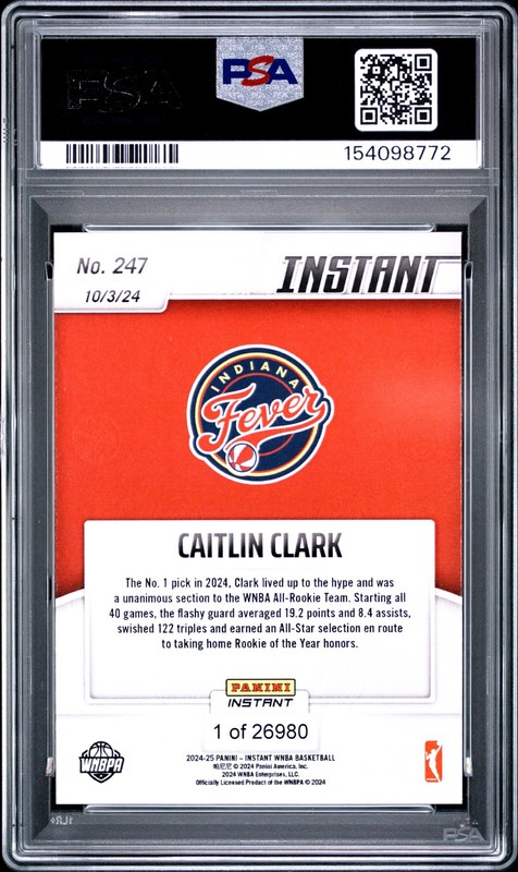 2024 PANINI INSTANT WNBA #247 CAITLIN CLARK PSA 10 view 2
