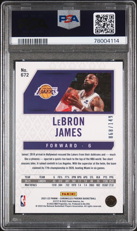2021 PANINI CHRONICLES RED #672 LEBRON JAMES 68/149 PSA 10 view 2