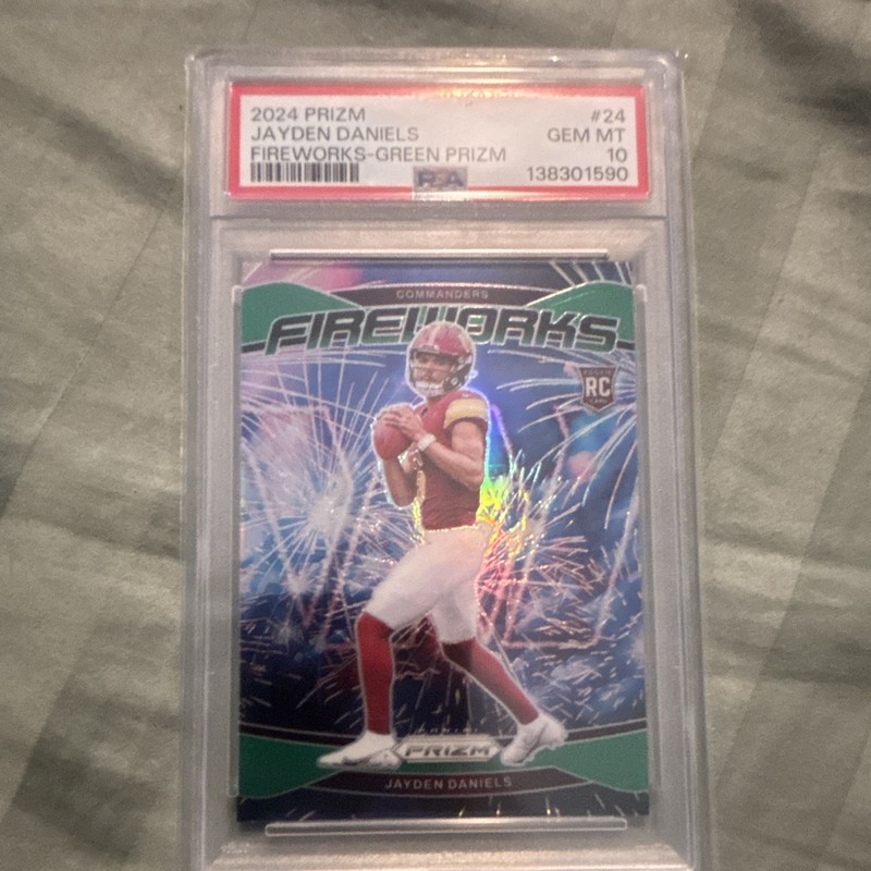 Panini 2024 Prizm Fireworks Jayden Daniels RC Green Prizm #24 PSA 10