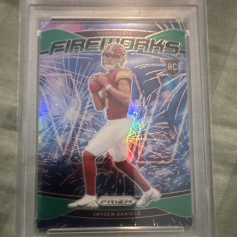 Panini 2024 Prizm Fireworks Jayden Daniels RC Green Prizm #24 PSA 10 view 2