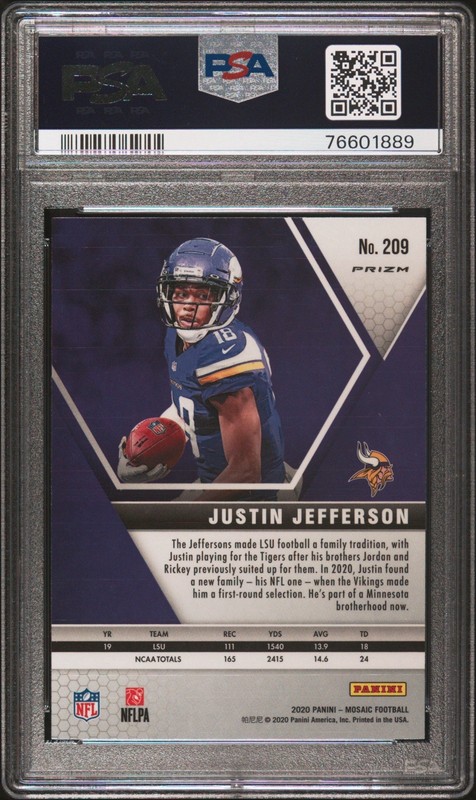 2020 Panini Mosaic Justin Jefferson Orange Reactive Rookie PSA 10 Vikings 🔥 view 2
