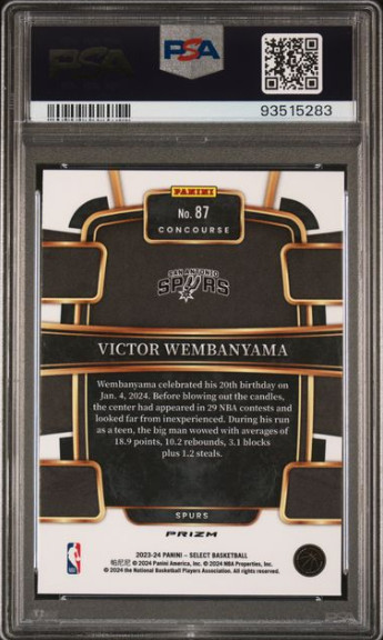 Victor Wembanyama RC PSA 10 2023-24 Panini Select Red Cracked Ice Prizm view 2
