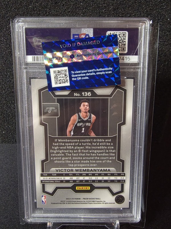 2023-24 Panini Prizm Victor Wembanyama Ice Prizm #136 RC PSA 10 - Spurs Rookie🔥 view 2