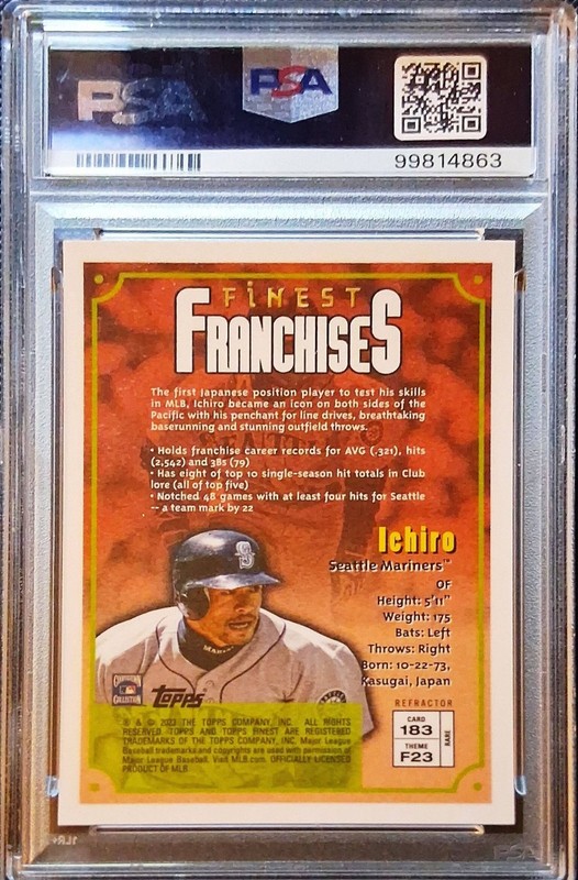 2023 Topps Finest Flashbacks SP Ichiro Suzuki #183 Refractor PSA 9 POP 2  view 2