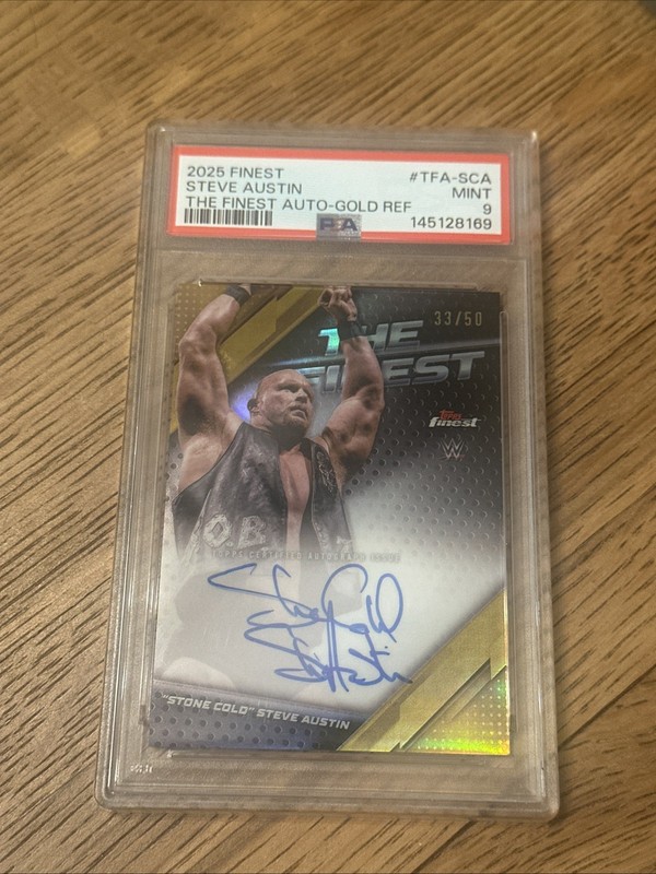 2025 WWE Topps Finest Stone Cold Steve Austin On Card Auto /50 GOLD - PSA 9 RARE