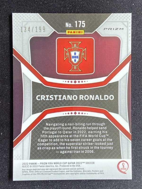 Cristiano Ronaldo 2022 Panini Prizm FIFA World Cup Qatar Prizms Purple /199 #175 view 2