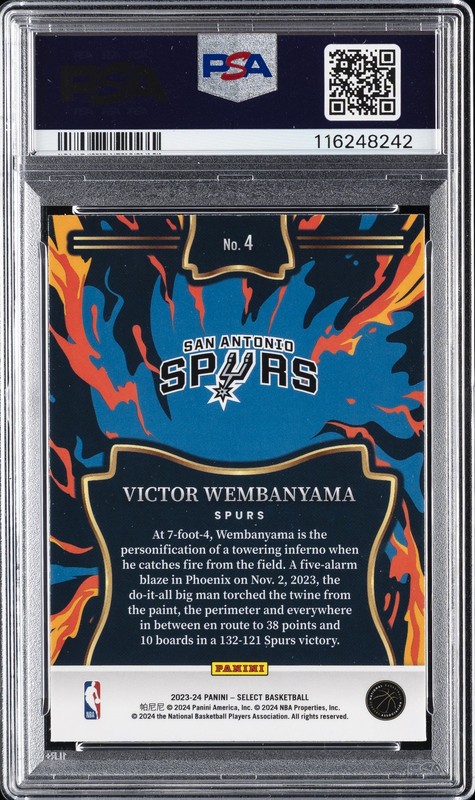 2023 PANINI SELECT EN FUEGO #4 VICTOR WEMBANYAMA ROOKIE RC PSA 10 view 2