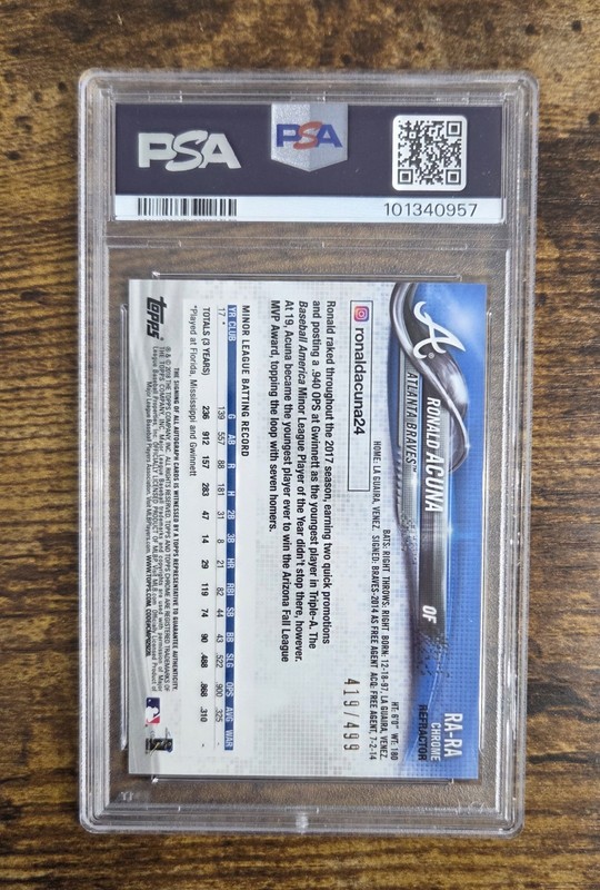 2018 Topps Chrome Ronald Acuna Jr. Refractor RC Rookie Auto #/499 PSA 9  view 2