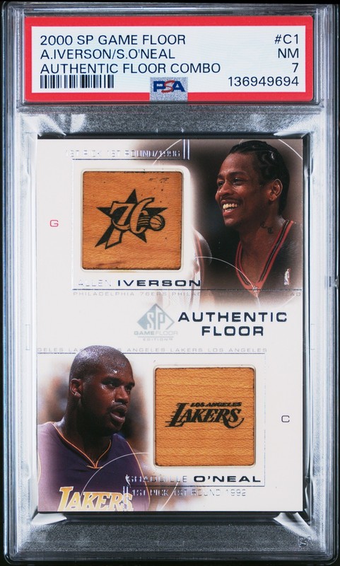 2000 SP GAME FLOOR AUTHENTIC FLOOR COMBO ALLEN IVERSON/SHAQUILLE O'NEAL PSA 7