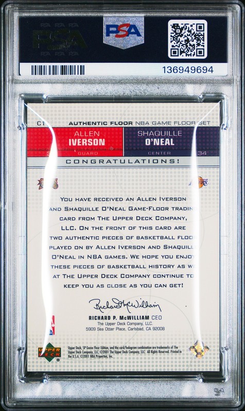2000 SP GAME FLOOR AUTHENTIC FLOOR COMBO ALLEN IVERSON/SHAQUILLE O'NEAL PSA 7 view 2