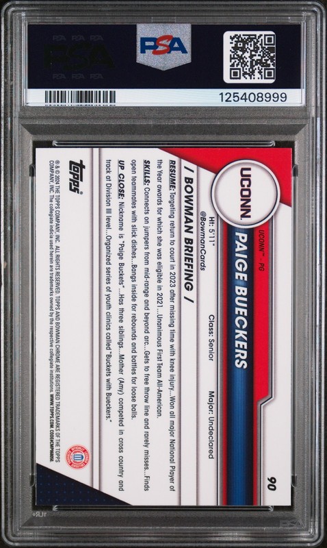 2023 BOWMAN UNIVERSITY CHROME #90 PAIGE BUECKERS PSA 10 view 2