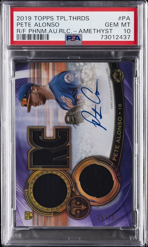 2019 TRIPLE THREADS ROOKIES & FUTURE PHENOMS AUTO RELIC PETE ALONSO 25/75 PSA 10
