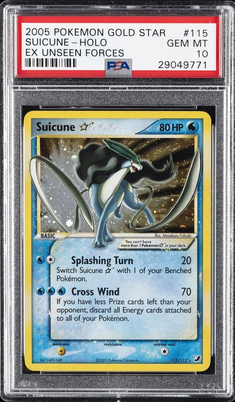 2005 POKEMON EX UNSEEN FORCES GOLD STAR #115 SUICUNE-HOLO PSA 10