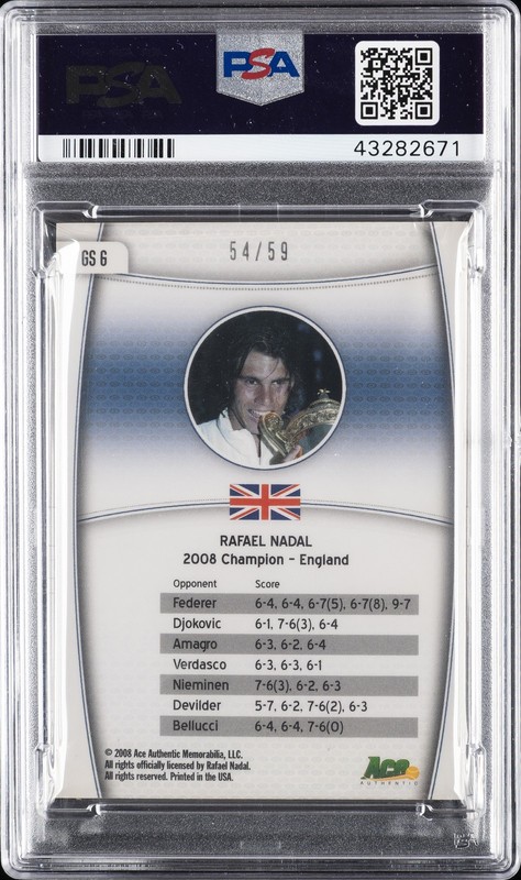 2009 ACE AUTHENTIC GAME,SET,MATCH GRAND SLAM #GS6 RAFAEL NADAL #/59 PSA 9 view 2
