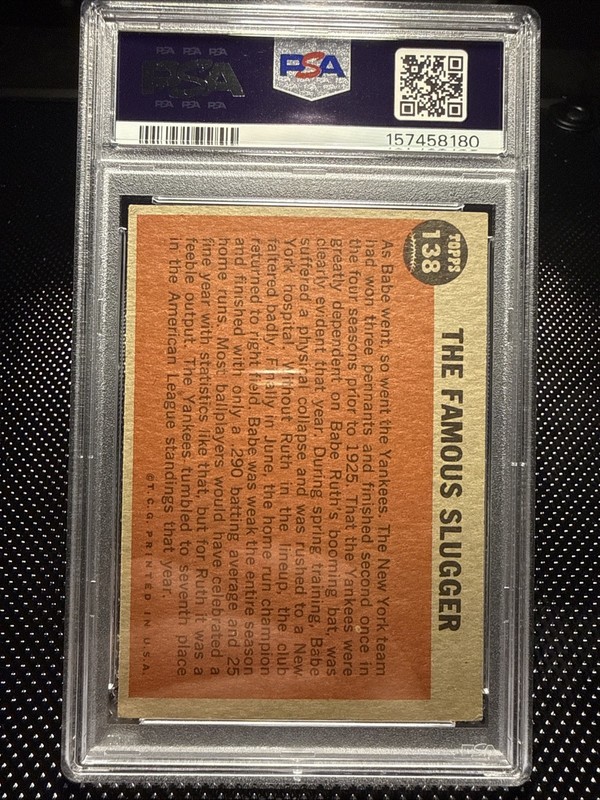 1962 Topps - Babe Ruth Special Babe Ruth #138 PSA 4 VG/EX view 2