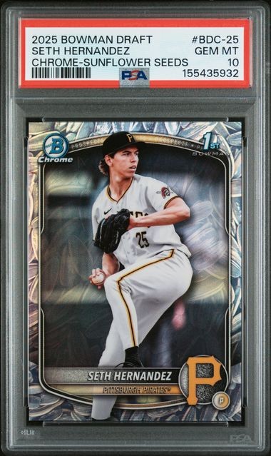 2025 Bowman Draft Seth Hernandez 1st Chrome Snack Pack Sunflower Seeds PSA 10