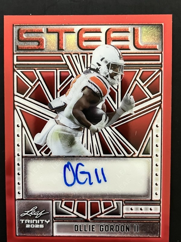 2025 Leaf Trinity Football Ollie Gordon II Red Steel Auto 1/1 Miami