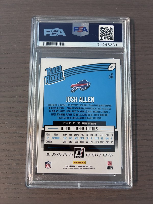 Josh Allen Rated Rookie PSA9 2018 Panini Donruss # 304 view 2
