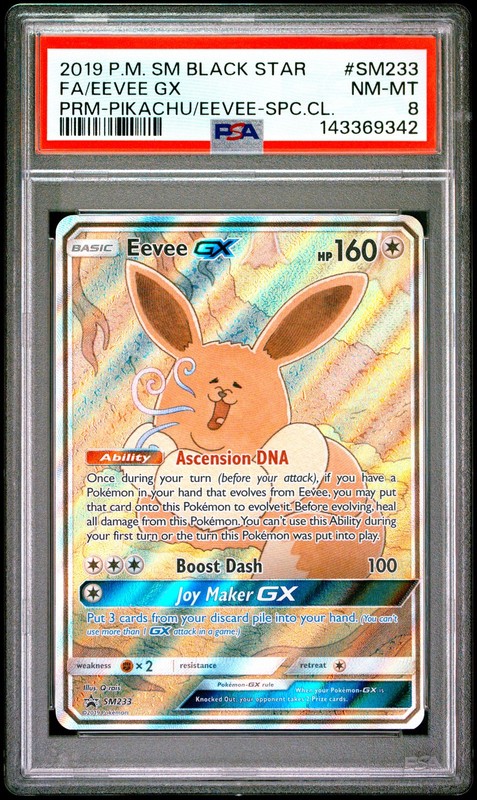 2019 POKEMON SM BLACK STAR PROMO #SM233 FULL ART/EEVEE GX PSA 8
