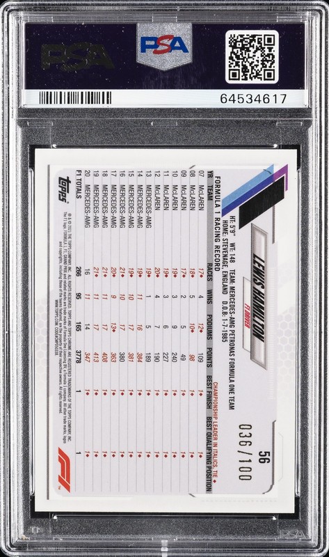 2021 TOPPS CHROME FORMULA 1 SAPPHIRE EDITION #56 LEWIS HAMILTON 36/100 PSA 10 view 2