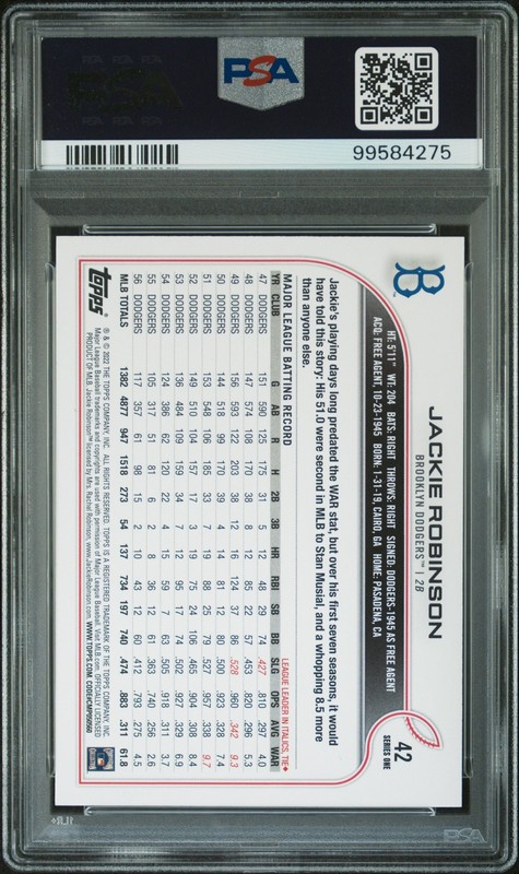 2022 TOPPS SP #42 JACKIE ROBINSON PSA 10 view 2