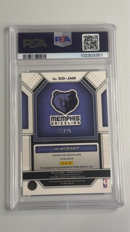 2022 Panini Prizm #SIGJAM Ja Morant signatures Mojo auto #-25 PSA 9 view 2