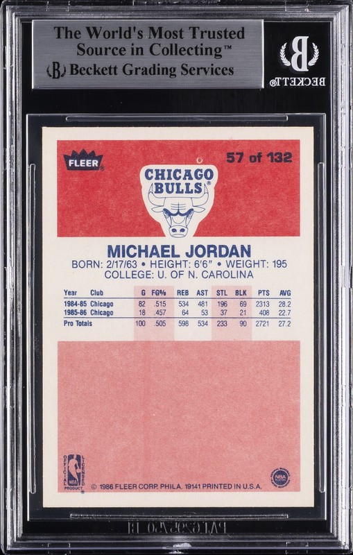 1986-87 FLEER #57 MICHAEL JORDAN ROOKIE RC BGS 8 view 2