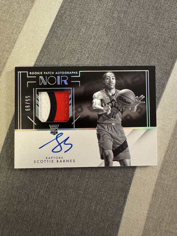 Scottie Barnes RC 2021-22 Noir Rookie Patch AUTO Black & White /99 SP Raptors