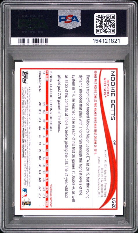 2014 TOPPS UPDATE BATTING-RED TARGET BORDER #US26 MOOKIE BETTS ROOKIE RC PSA 9 view 2