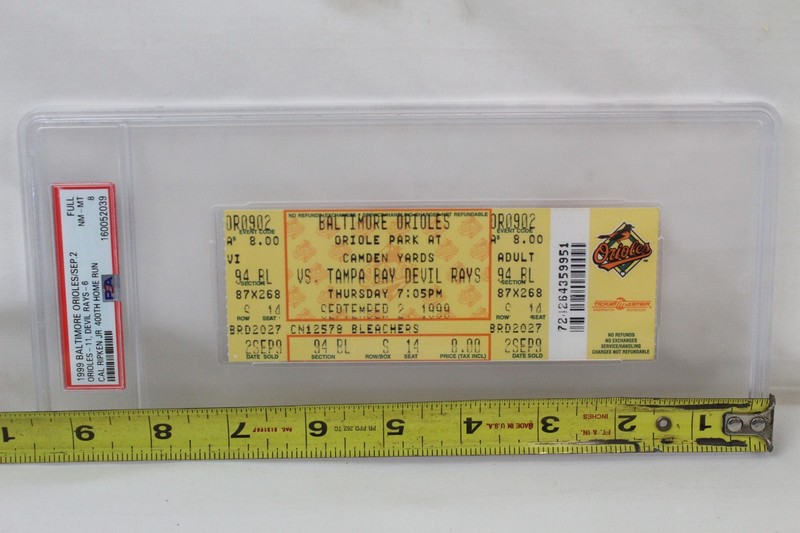 1999 Cal Ripken Jr. 400th Home Run Full Ticket Stub Graded PSA 8 Orioles 9/2/99 view 2
