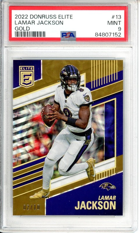 2022 Donruss Elite #13 Lamar Jackson Gold PSA 9 #/10
