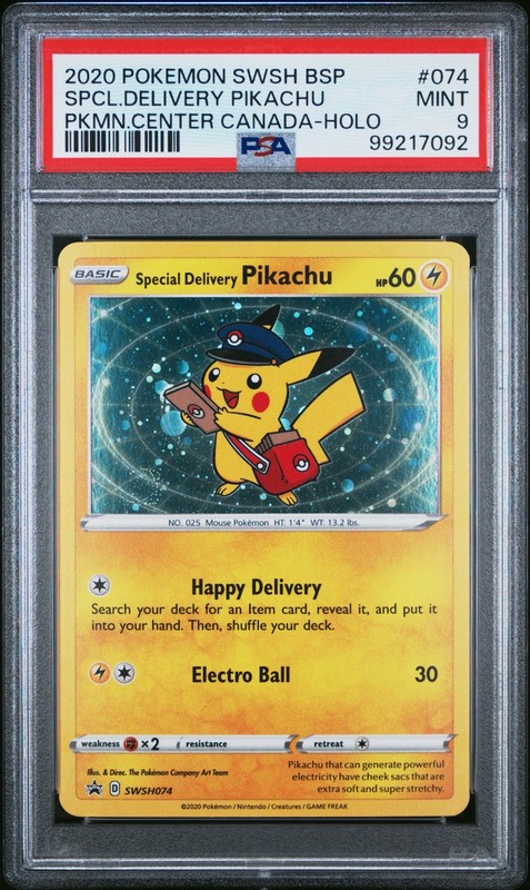 Special Delivery Pikachu Holo SWSH074 Pokemon Center Canada Promo PSA 9 Swirl🌀