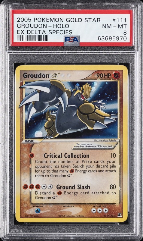 2005 POKEMON EX DELTA SPECIES GOLD STAR #111 GROUDON-HOLO PSA 8