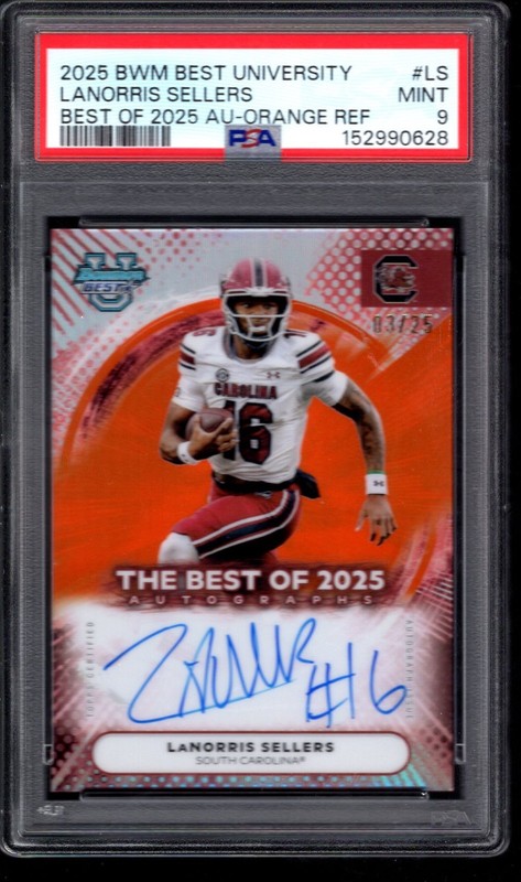 2025 BOWMAN'S BEST U ORANGE REFRACTOR LaNORRIS SELLERS AUTO AUTOGRAPH 3/25 PSA 9