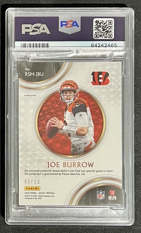 2020 Select Signature Joe Burrow Tie Dye RC RPA 03/15 PSA 9 view 2